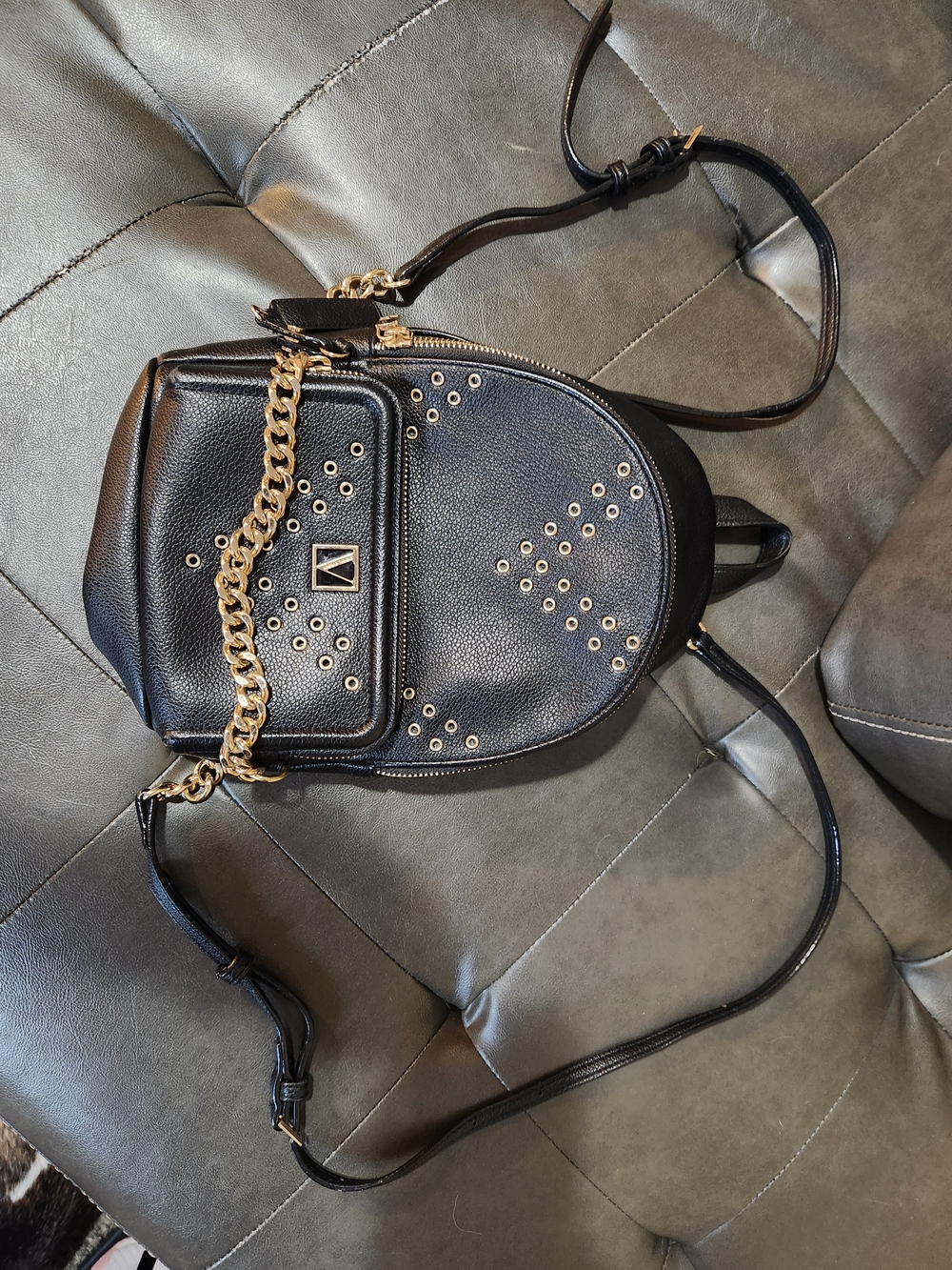 Victoria's Secret Black Mini Backpack with Gold Studs & Chain - Picture 2 of 13